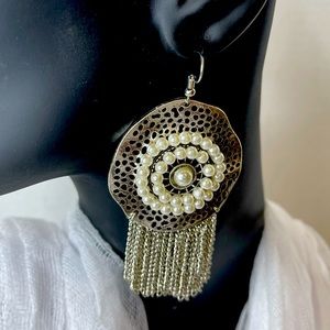 New Silver Pearl Fringe Earrings